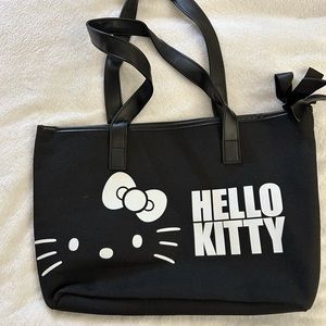 Hello kitty canvas shoulder tote bag black and white